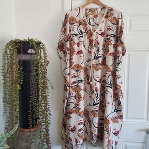 Luxury Resort Wear | Boho Floral Cream Maxi Dress with Rust and Black Print